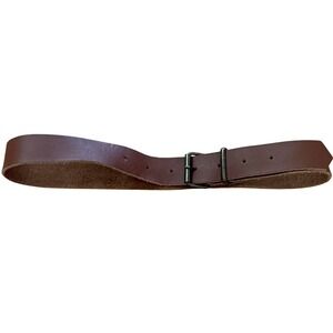 Leather Belt Womens Small Brown Minimalist Gunmetal Buckle Classic preppy